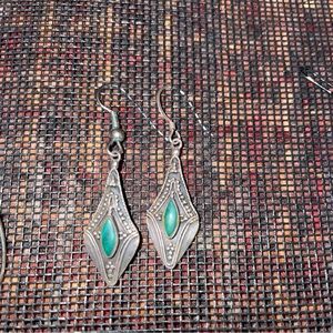 Green Malachite and Silver Dangle Earrings
